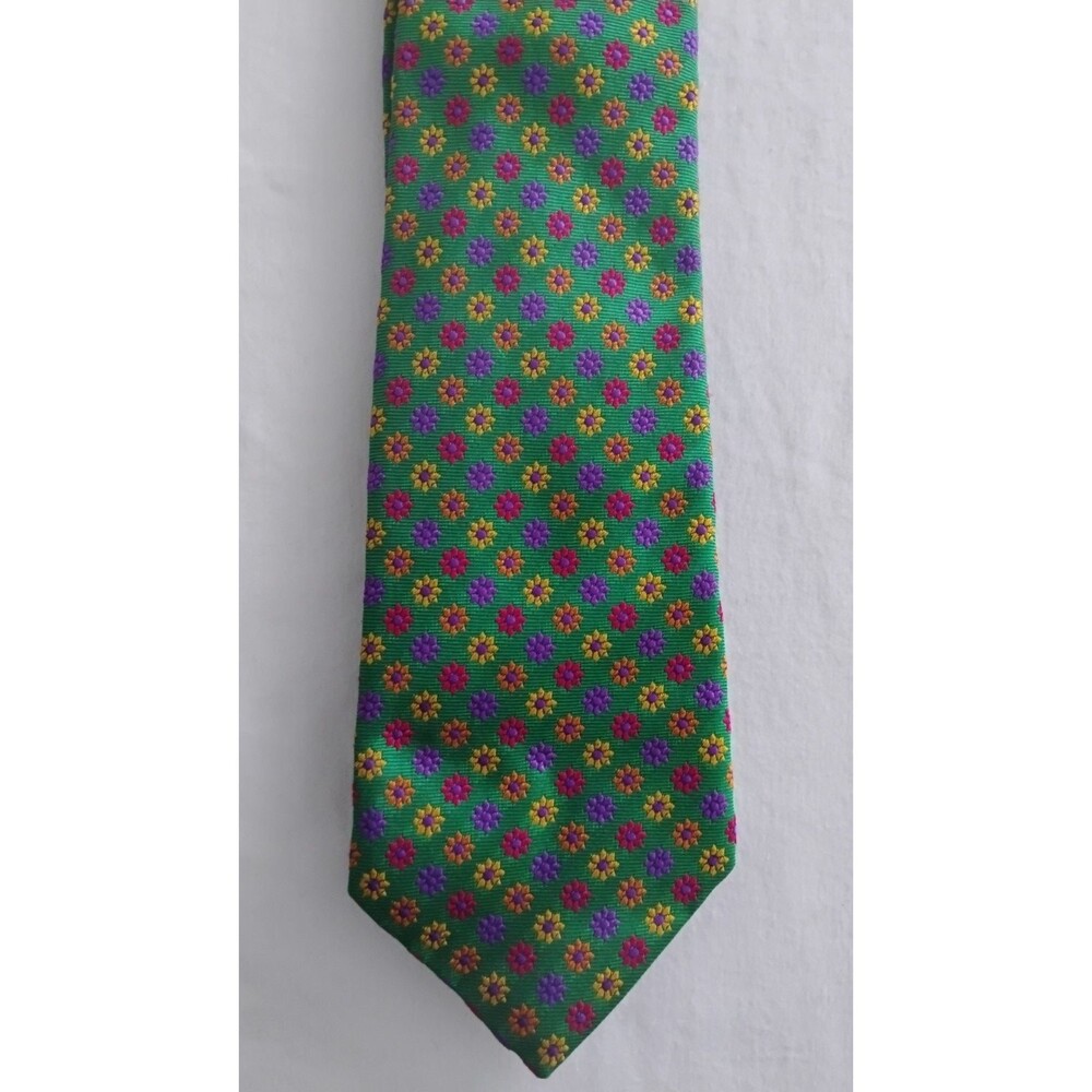 Holland & Sherry Silk Necktie Bright Blue Green Orange Check Woven Tie USA